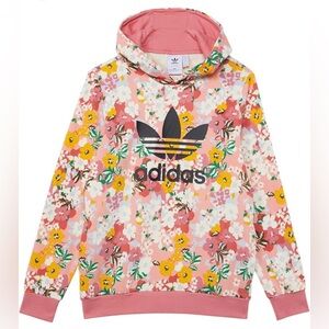 Adidas Girls Floral Pink Hoodie, size L 13/14